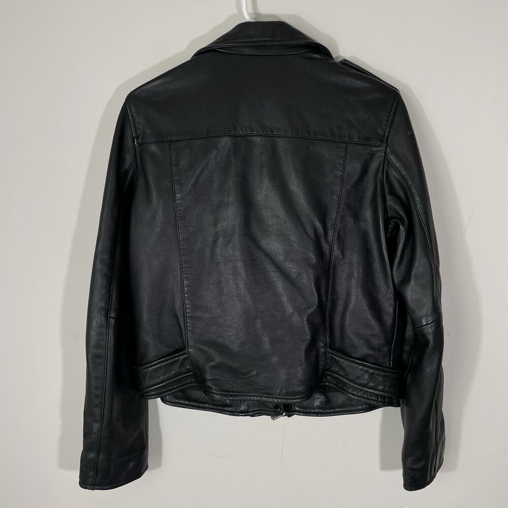 All Saints Balfern Leather Biker Jacket Women's Size US 10 Black Moto Belted - Picture 7 of 8